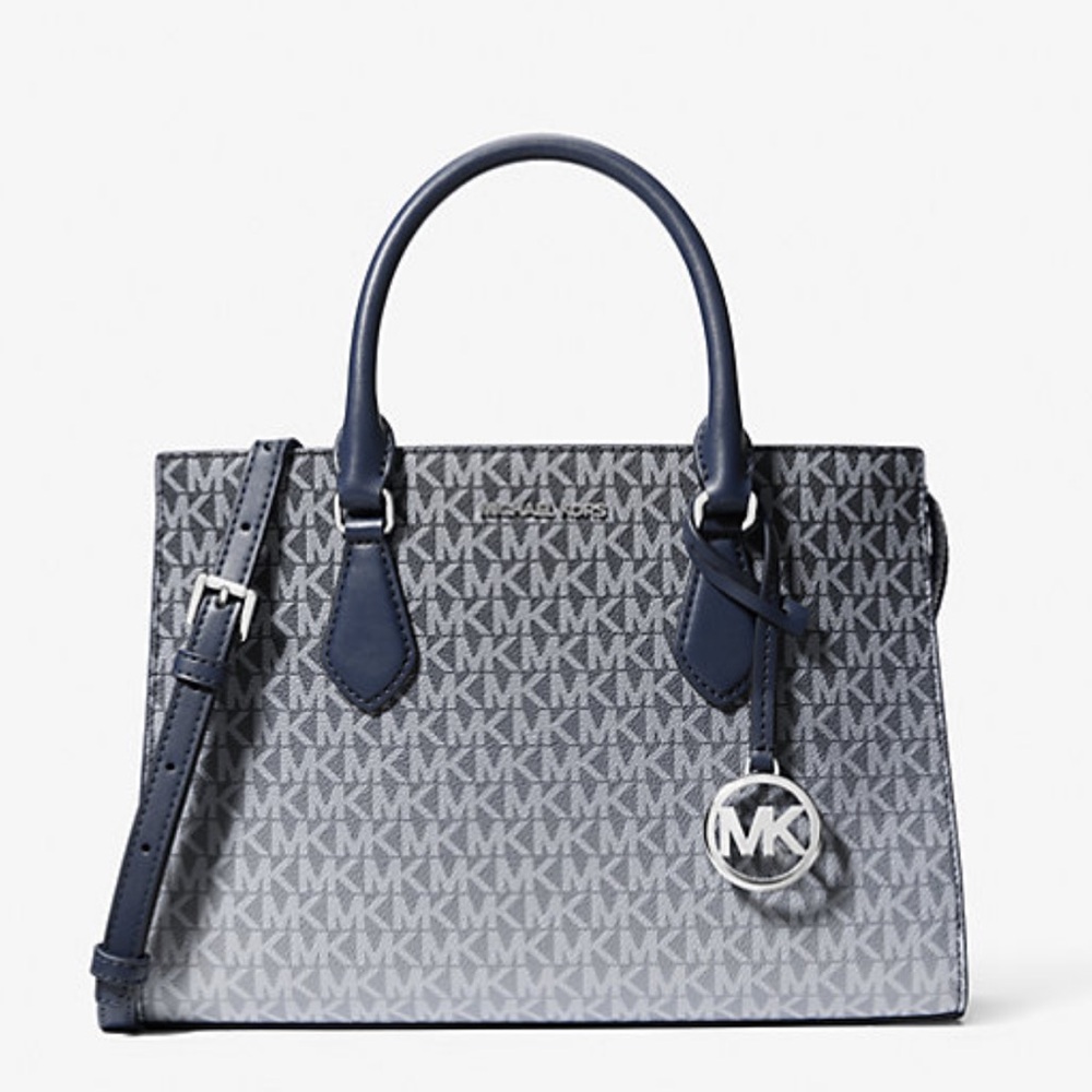 MICHAEL KORS Sheila Medium Ombré Signature Logo CZ Satchel Crossbody 
Navy 
NWT
